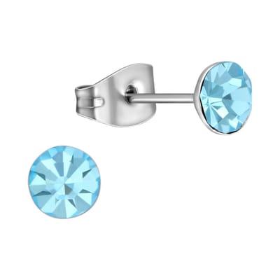 Aramat Jewels | Oorbellen | Stalen Kristal Oorbellen met lichtblauw steentje – Zilverkleur – 5mm | | | |5mm | Staal | Kinderen, Volwassenen | Verkleurd niet