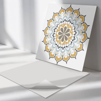 Wallfluent Vinyl Tegels - Mandalapatroon met Details Wand PVC Tegels - 30 cm x 30 cm - Beige Vinyl Tegels - Verpakking van 9 stuks - Vierkant PVC Tegels - Abstractie Plaktegels - Vinyl Tegels Zelfklevend - Plaktegels Keuken en Badkamer