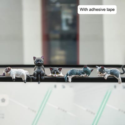 5 Stuks Schattige Kattenbeeldjes - Schattige Kat Auto Dashboard Ornamenten (Liggende zittende houdingen) Voor Auto Interieur Decoratie Bureau Decoratie