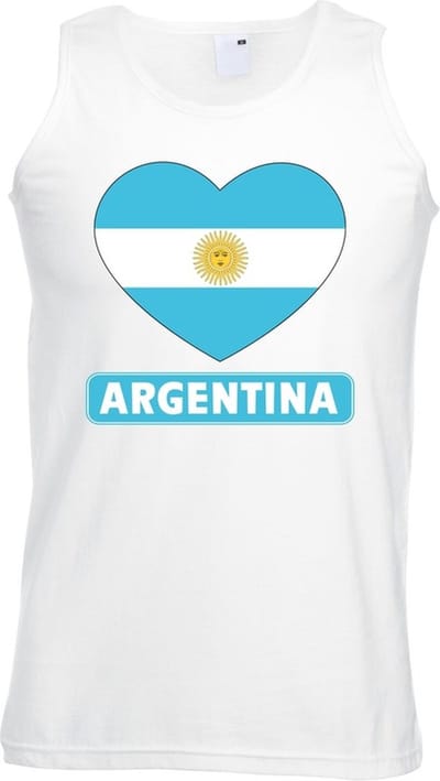 Argentinie singlet shirt/ tanktop met Argentijnse vlag in hart wit heren S