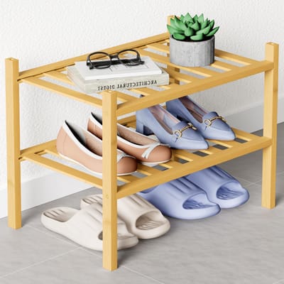 Homaxy - Schoenenrek (2 niveaus) - Bamboe Schoenenrek - Voor 9 paar schoenen- 68x28x33cm - Bamboe - Houtkleur