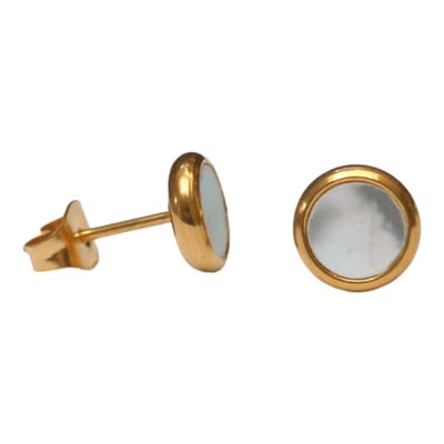 Aramat Jewels | Oorbellen | RVS Schelp Oorbellen Wit Zwart 12mm - Shell Studs | Goudkleurig / 8mm / Wit | | | | Kinderen, Volwassenen | Verkleurd niet
