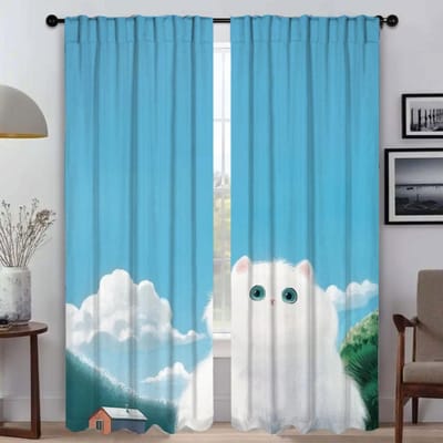 Genezende Kitty Halloween Decoratie Raamgordijn voor Kamer 2 Panelen Keukengordijnen Tule voor Slaapkamer Shades Afscheiding Woonkamer W50xH70cmx2pcs-CL