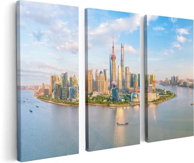 Artaza Canvas Schilderij Drieluik Skyline Shanghai Stad in China - 120x80 - Foto Op Canvas - Canvas Print