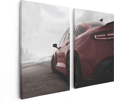 Artaza Canvas Schilderij Tweeluik Rode Sportwagen Auto  - 80x60 - Foto Op Canvas - Canvas Print