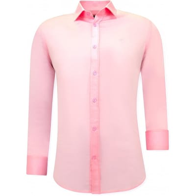 Luxe Blanco Satijn Hemd voor Mannen - Slim Fit - 3071 - Roze