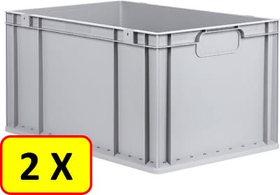 2 x Euronorm stapelbak transportkrat H32 - 60x40x32 cm - grijs