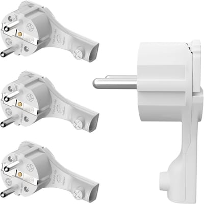 Hoekstekker Plat 16A 250V Wit - Extra Dun 8mm met Klapbeugel voor Achter Meubels