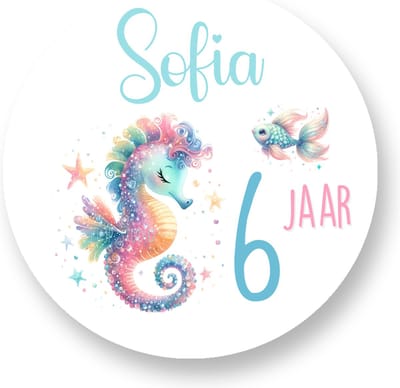 Traktatie Stickers Met Naam en Leeftijd - Zeepaardje* - Gepersonaliseerd - Sluitstickers - Kinderfeest Traktatie - Uitdelen - Uitdeeltraktatie - Traktatiestickers Pimp Studio