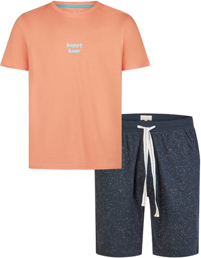 Phil & Co Heren Shortama Korte Pyjama Set Oranje/Donkerblauw Gemêleerd - Maat M