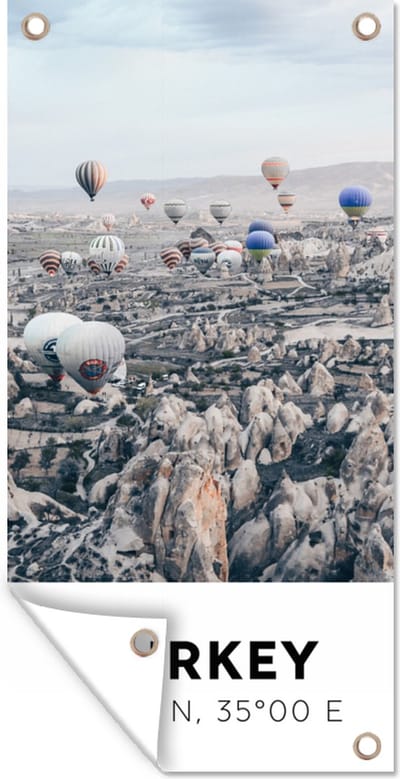 Schuttingposter Turkije - Rotsen - Luchtballonnen - 100x200 cm - Tuindoek