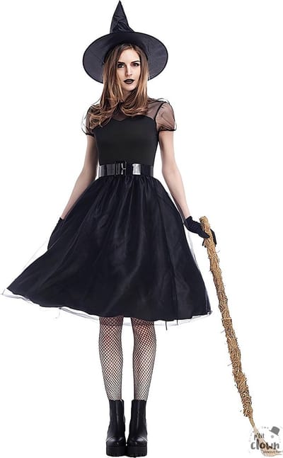 Halloween Tiener Heksen Jurkje Black Witch 4-delig Maat 158-164