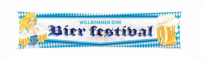 Oktoberfest/bierfeest straatbanier/mega vlag/doek met blonde dame 40 x 180 cm - Feestartikelen welkomstborden versiering