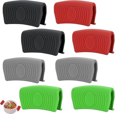 Thijox - 8 Stuks Hittebestendige Siliconen Pannengrepen - Rood/Groen/Zwart/Grijs - Ideaal voor Pannen, Ovenschalen en Gietijzeren Braadpannen