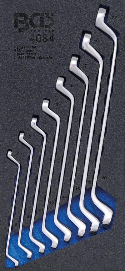 BGS Werkplaatswageninleg 1/3: Dubbele Ringsleutelset SW 6x7 - 20x22 mm diep gebogen 8-delig - 4084