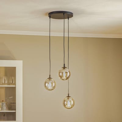EMIBIG LIGHTING Hanglamp Glassy, 3-lamps, rond, zwart, grafiet, glas