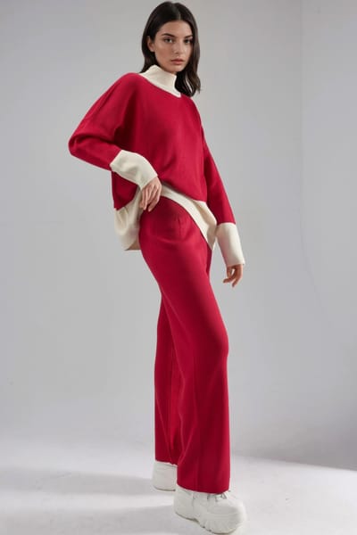 Geribbelde Brei Co-Ord Set met Halve Col
