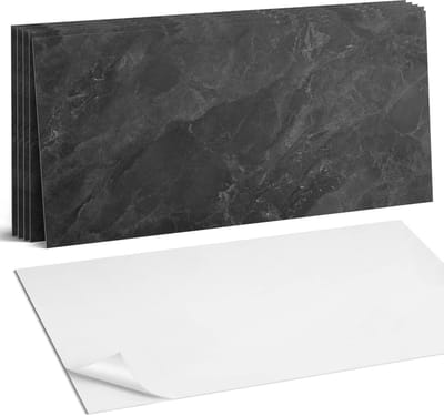 Coloray Plaktegels - Natuursteen textuur Wandtegel Zelfklevend - 60 cm x 30 cm - Zwart Plaktegels - 6 stuks - Rechthoek PVC Tegels - Plaktegels Keuken - Zelfklevende Vloertegels Badkamer - Vinyltegels Vloer Zelfklevend - Zelfklevende Wandtegels
