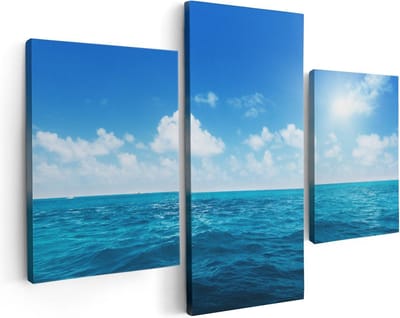 Artaza Canvas Schilderij Drieluik Water Midden Op Zee Met Zonneschijn  - 90x60 - Foto Op Canvas - Canvas Print