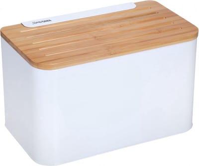 Kinghoff 1072 - broodtrommel - wit - rvs met hout - 35x20,4x21,5 cm