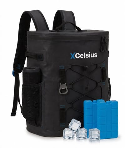 XCelsius® Koeltas Rugzak 20 Liter – Koelrugzak met 2 Koelelementen en Flessenopener – Minstens 24 Uur Koel – 100% Waterdicht – Koelrugtas voor Strand, Festival, Boot en Camping – Zwart