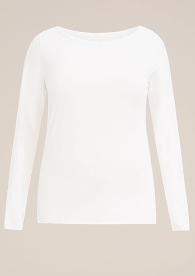 WE Fashion Dames T-shirt met boothals- Curve