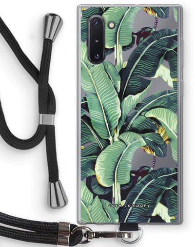 Hoesje met koord geschikt voor Samsung Galaxy Note 10 hoesje met Koord - Bananenbladeren - Telefoonhoesje met Zwart Koord - Bescherming aan alle Kanten en Over de Schermrand
