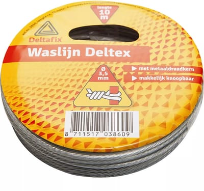 Deltafix Waslijn 10M. metaaldraadkern 3.5mm. Deltex.