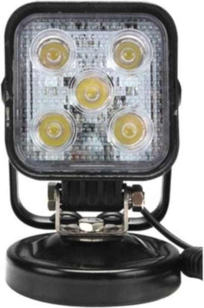 Perel led-schijnwerper, 15 W, 800 lm, 7500°K, neutraalwit, met magnetische voet en sigarettenstekker, aluminium, zwart