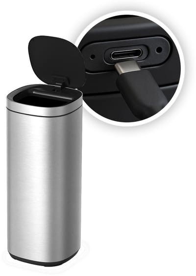FlinQ Velo Prullenbak - Oplaadbare Vuilnisbak met Softclose deksel en LED-statusverlichting - Afvalbak - RVS Afvalemmer - 50 Liter