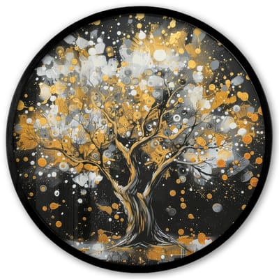 Poster in lijst Rond - Fotolijst 40x40 cm - Posters - Boom - Zwart - Goud - Wit - Modern - Ronde posterlijst zwart - Decoratie - Wanddecoratie woonkamer - Muurdecoratie slaapkamer