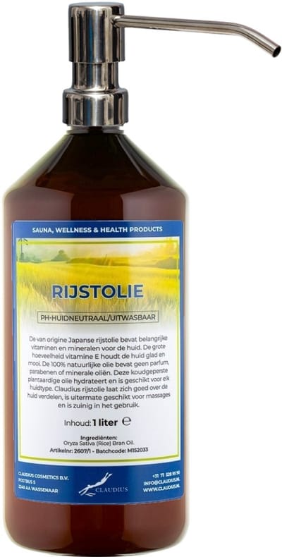 Rijstolie 1 liter met zilveren pomp - 100% natuurlijk - biologisch en koud geperst