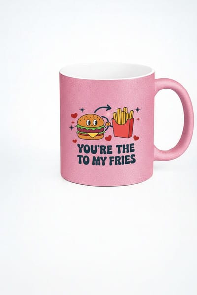 Roze Glitter Mok 'You're The To My Fries' - Grappig Liefdes Cadeau