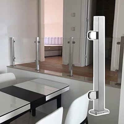 Glazen Balustrade Paal - Reling Pijler Hekpaal - Buiten en Binnen - Duurzaam 304 Roestvrij Staal - Hoogte 60cm - Grijs