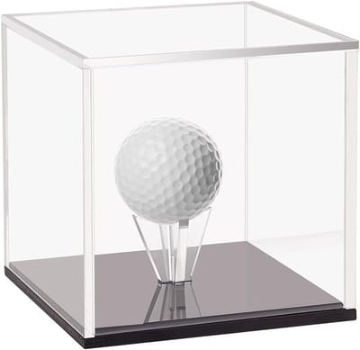 Acryl Golfbal Displaystandaard 7.5x7.5x7.5cm - Transparante Cube met Zwarte Basis voor Enkele Golfbal, Ideaal voor Verzamelaars en Bescherming tegen Stof