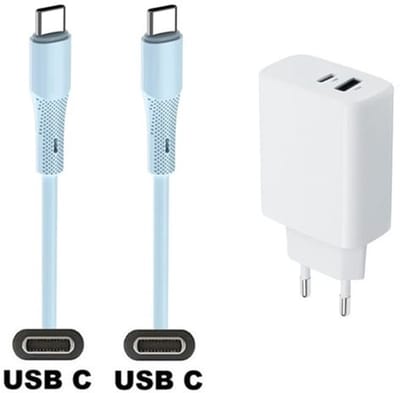 25W super snellader met 2 poorten + 1,0m USB C naar C kabel. Universele PD lader. Oplader adapter past op Google Pixel 1, 2, 2XL, 3, 3XL, 3a, 3a XL, 4, 4XL, 4a, 5, 5a, 6a, 7, 7 Pro, 8, 8a, 8 Pro, 9, 9 Pro, 9 Pro XL, 9 Fold, C, XL