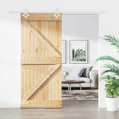 vidaXL - Schuifdeur - 100 - x - 210 - cm - Massief - grenenhout - Natuurlijk - en - Wit