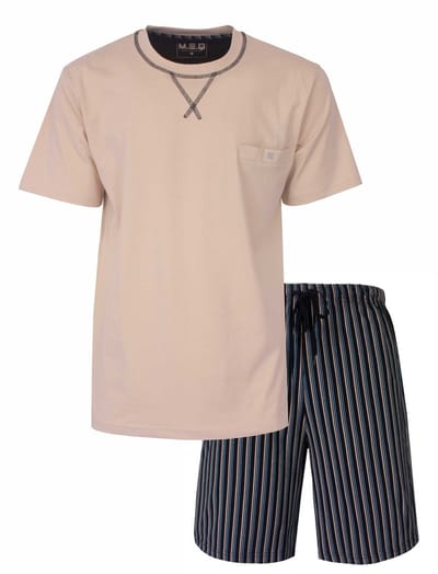 MEQ Heren Shortama - Korte Pyjama Set - Ronde Hals - Beige - Maat S