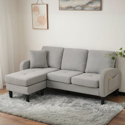 Sweiko Hoekbank - Chaise longue - 3 zits - Katoen linnen stof - Modulair ontwerp - Lichtgrijs