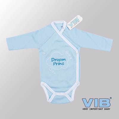 VIB® - Rompertje (overslag) Luxe Katoen - Droom Prins (Blauw) - Babykleertjes - romper - rompertjes - rompertjes met tekst - baby cadeau - baby aankondiging - overslagromper