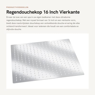 Dailygoods- Regendouchekop 16 Inch - Vierkante Douchekop - Ultradunne Verzonken Douchekop - Roestvrij Staal - Douchesysteem - Hoge Druk