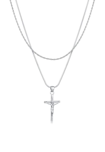 KUZZOI - Halsketting - Heren Hanger Laagje Kruis kOord in 925 Sterling Zilver - Heren