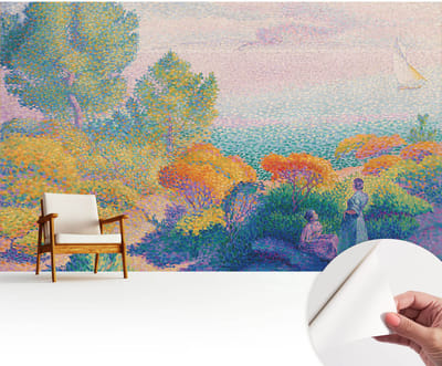 Wallfluent Zelfklevend Behang - Kustlandschap Zelfklevend fotobehang - 416x254 cm - Blauw Zelfklevend Behang - Plakklare achterzijde - Voor de woonkamer, voor het kantoor, voor de slaapkamer Zelfklevend Behang