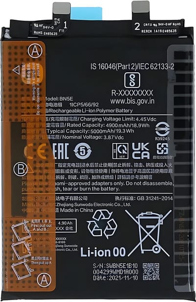 Xiaomi, Batterij voor Xiaomi Redmi Note 11 Pro en Poco X4 Pro 5000mAh BN5E, Zwart