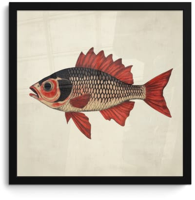 Poster in lijst - Fotolijst 40x40 cm - Posters - Schubben - Rood - Vis - Vinnen - Posterlijst zwart - Decoratie - Wanddecoratie woonkamer - Muurdecoratie slaapkamer