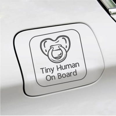 Bumpersticker - Tiny Human On Board - 14 X 14 - Antraciet