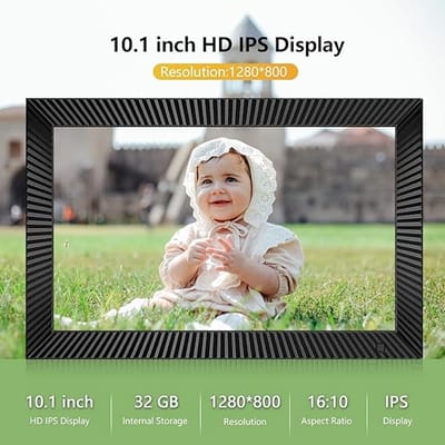 Digitale fotolijst, wifi, 10,1 inch, digitale fotolijst, bewegingssensor, auto-rotatie, ingebouwd 32 GB geheugen, 1280 x 800 touchscreen, deel momenten direct via Frameo-app