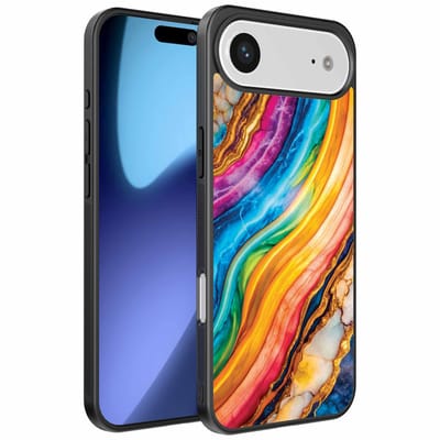 Geschikt voor iPhone Air Telefoonhoesje met Regenboog Goud Marmer Opdruk - TPU Backcover Case Rainbow Gold Marble Design - Smartphonica geschikt voor iPhone 17 Air