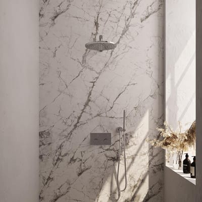 Brauer Chrome Carving Thermostatische Regendoucheset Inbouw - Hoofddouche 30 cm - Rechte Wandarm - Met Drukknoppen - Handdouche Staaf - Doucheslang - Wandaansluitbocht - Chroom