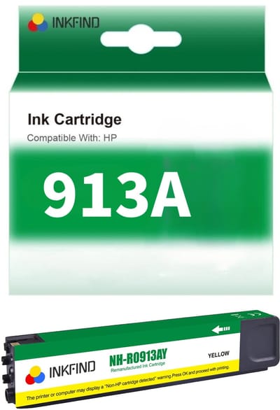 INKFIND 913A Geel Inktcartridge compatibel met HP913 HP913A HP 913 HP 913A geschikt voor HP PageWide 352dw - 377dn - 377dw - Pro 452dn - HP MFP 477dw - HP MFP 477dwt Hoge Capaciteit - 1-pack Geel